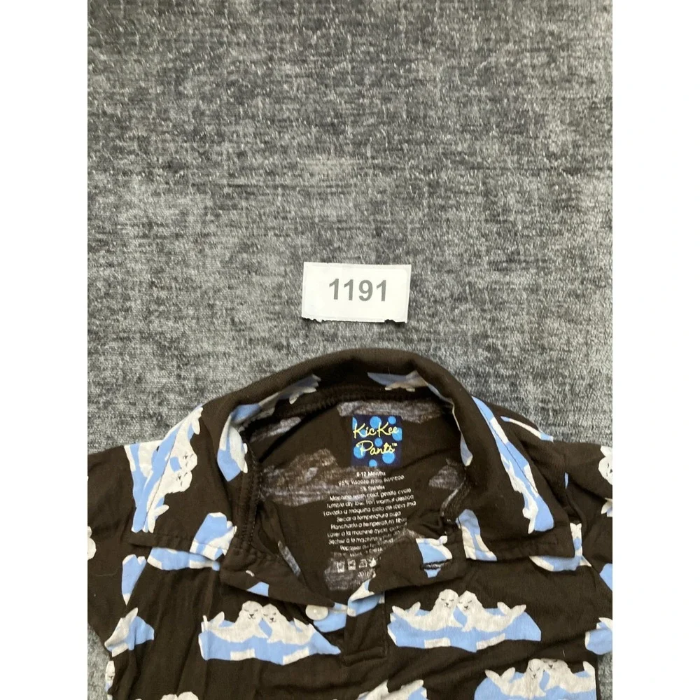 Kickee Pants One-Piece Romper Toddler Baby 6-12M Brown Blue All-Over‎ Seal Print